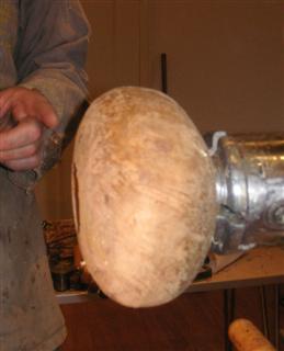 Burr oak bowl par boiled and perfik being recessed to have pewter insert poured into